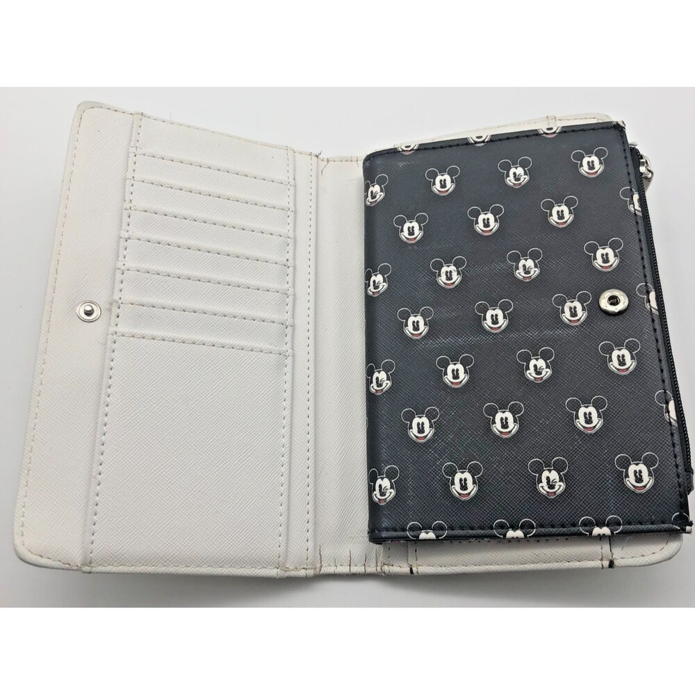 Disney Parks Loungefly Mickey Mouse All Over Mickey Face White Black Wallet - Picture 4 of 6